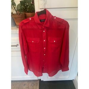 Polo Ralph Lauren Womens Red Cotton Ramie Military Epaulette Safari Shirt Small